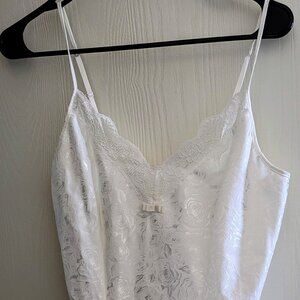 Vintage St Michael By Marks and Spencer White Silver Floral Bodysuit with Bow